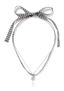 MIU MIU Gingham Cotton, Crystal and Faux Pearl Necklace, PKR 31,000 neta