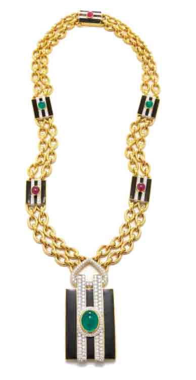 DAVID WEBB Necklace with Emeralds and Rubies